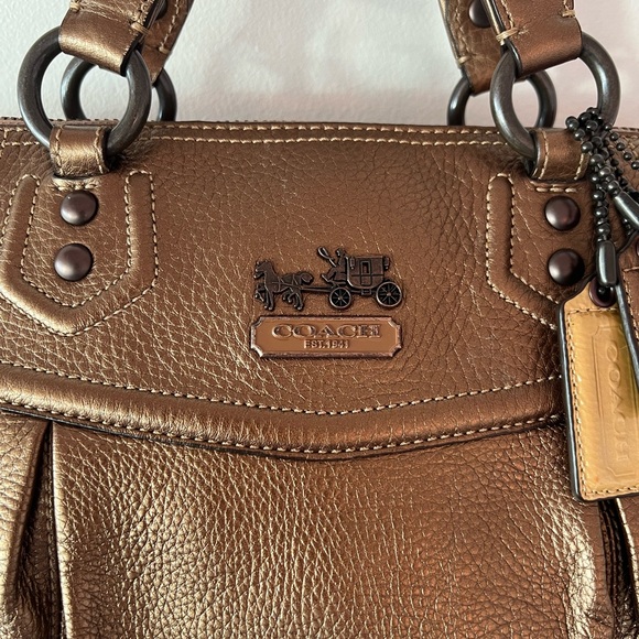 LIKE NEW Coach Madison Clair Metallic Bronze Pebbled Leather Satchel Bag 👜 - Picture 3 of 15